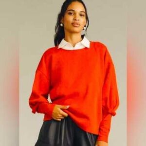 Anthropologie Maeve Puff Sleeve Bow Red Sweatshirt M Cozy Soft